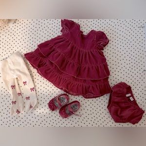 Janie and Jack Dress, Tights and Shoes 0-3 Months